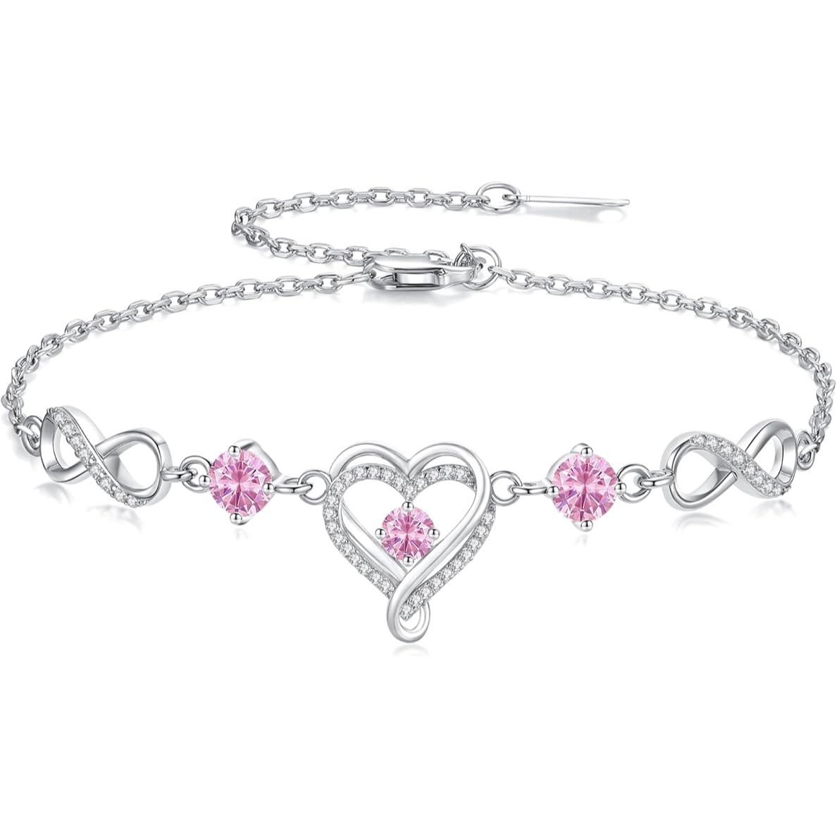 925 Sterling Silver Infinity Heart Citrine Birthstone Bracelet