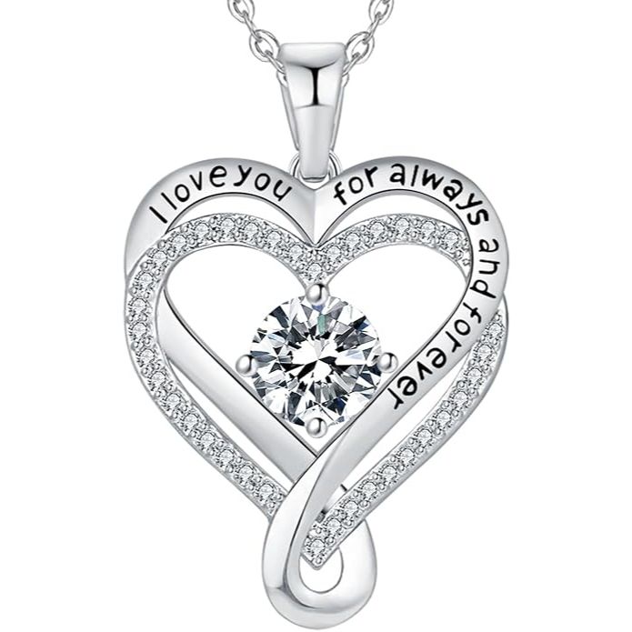 18K White Gold-Filled 925 Sterling Silver Infinity Love Heart Birthstone Necklace
