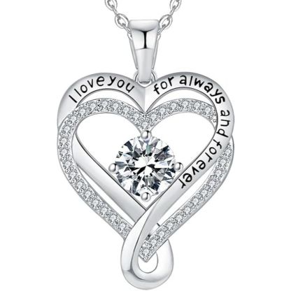18K White Gold-Filled 925 Sterling Silver Infinity Love Heart Birthstone Necklace
