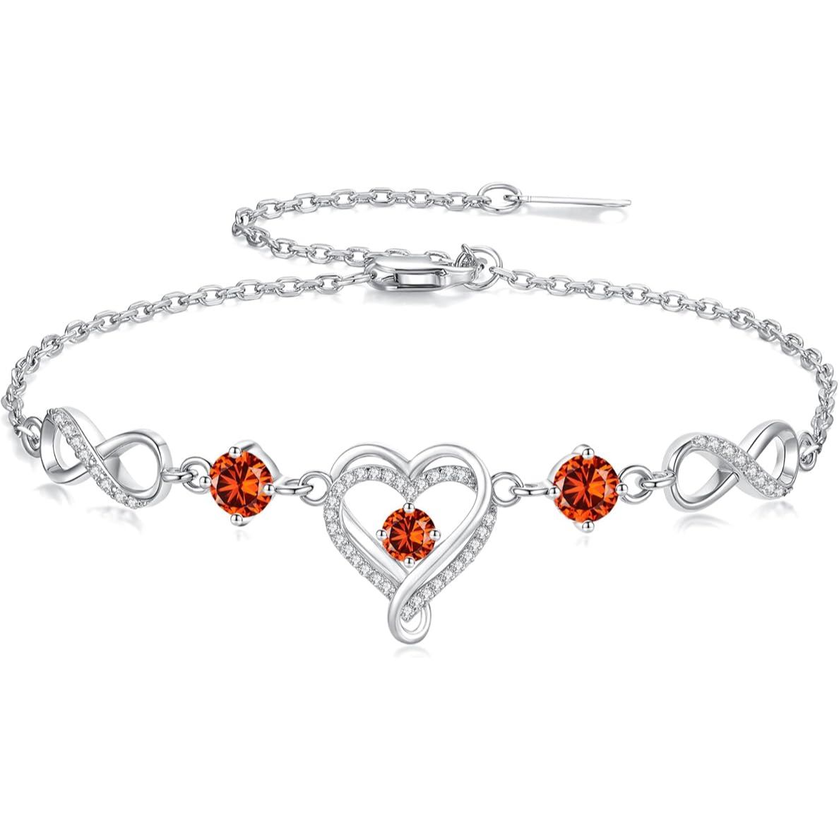 925 Sterling Silver Infinity Heart Citrine Birthstone Bracelet