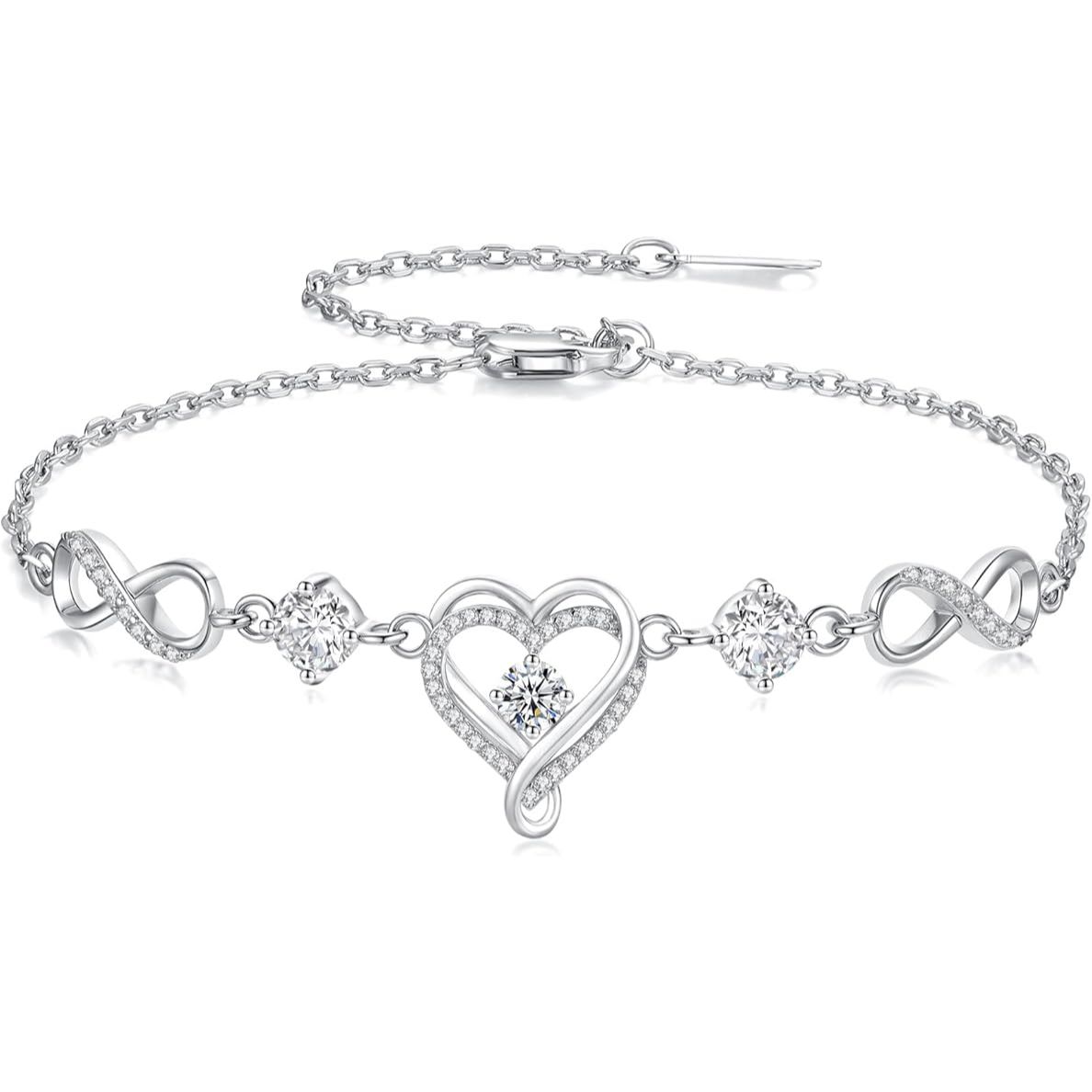 925 Sterling Silver Infinity Heart Citrine Birthstone Bracelet