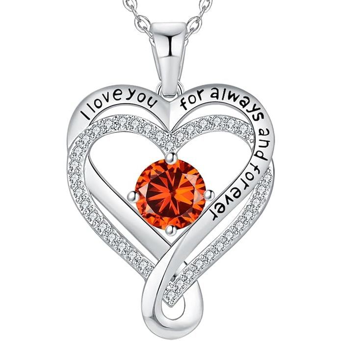 18K White Gold-Filled 925 Sterling Silver Infinity Love Heart Birthstone Necklace