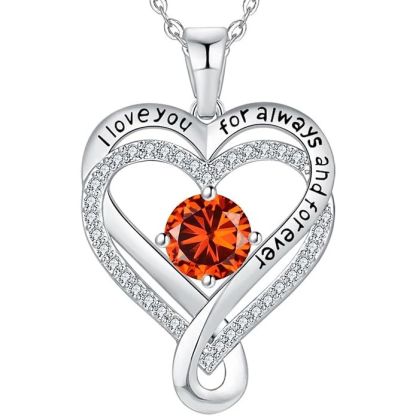 18K White Gold-Filled 925 Sterling Silver Infinity Love Heart Birthstone Necklace