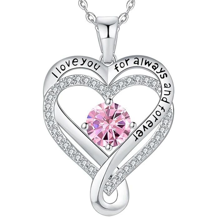 18K White Gold-Filled 925 Sterling Silver Infinity Love Heart Birthstone Necklace