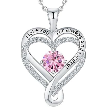 18K White Gold-Filled 925 Sterling Silver Infinity Love Heart Birthstone Necklace