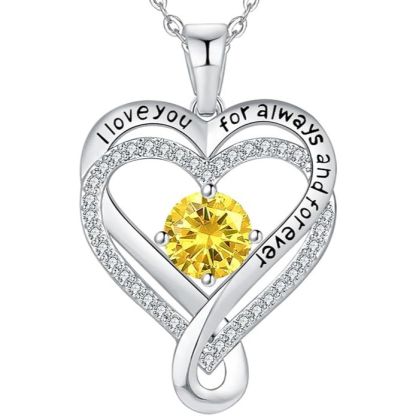 18K White Gold-Filled 925 Sterling Silver Infinity Love Heart Birthstone Necklace