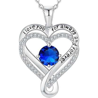 18K White Gold-Filled 925 Sterling Silver Infinity Love Heart Birthstone Necklace