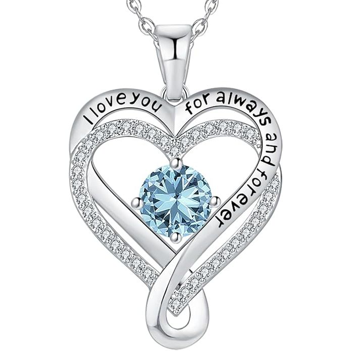 18K White Gold-Filled 925 Sterling Silver Infinity Love Heart Birthstone Necklace