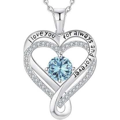 18K White Gold-Filled 925 Sterling Silver Infinity Love Heart Birthstone Necklace