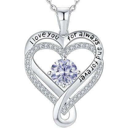 18K White Gold-Filled 925 Sterling Silver Infinity Love Heart Birthstone Necklace