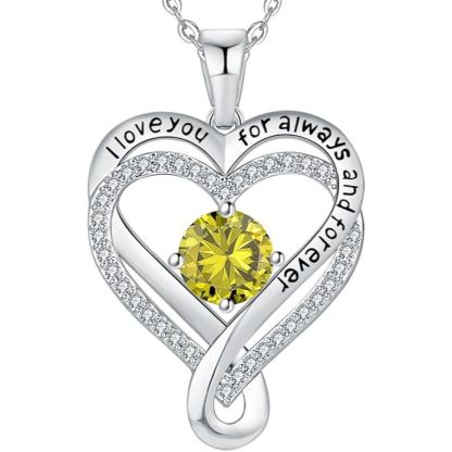 18K White Gold-Filled 925 Sterling Silver Infinity Love Heart Birthstone Necklace