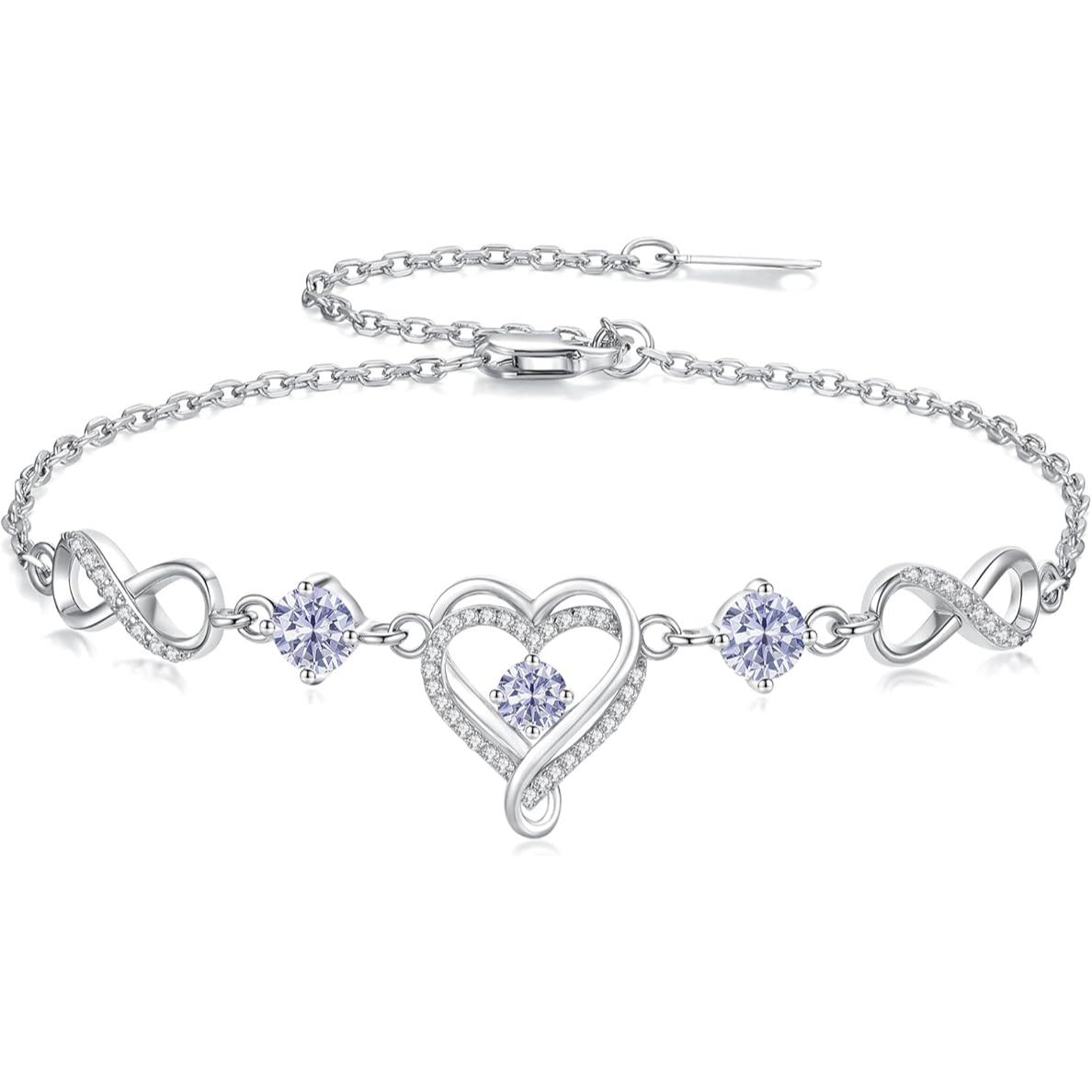 925 Sterling Silver Infinity Heart Citrine Birthstone Bracelet