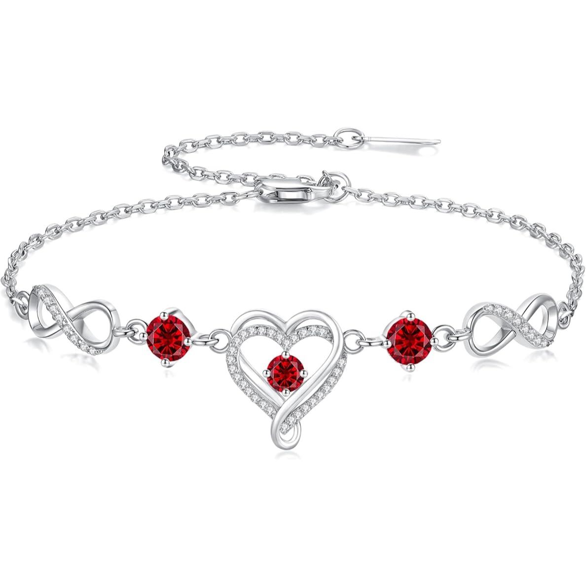 925 Sterling Silver Infinity Heart Citrine Birthstone Bracelet