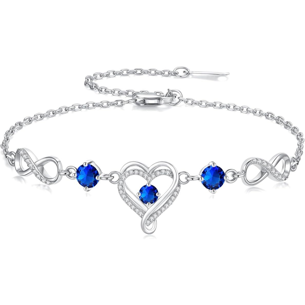 925 Sterling Silver Infinity Heart Citrine Birthstone Bracelet