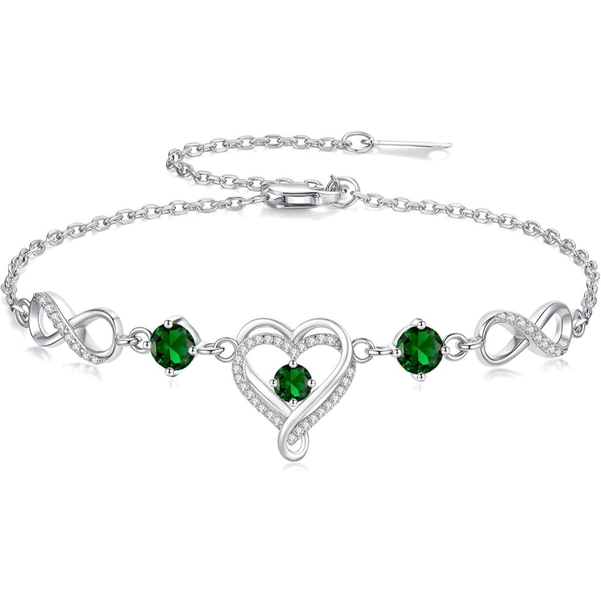 925 Sterling Silver Infinity Heart Citrine Birthstone Bracelet