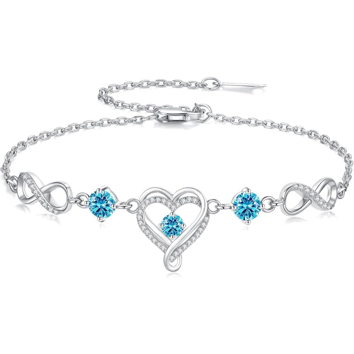 925 Sterling Silver Infinity Heart Citrine Birthstone Bracelet