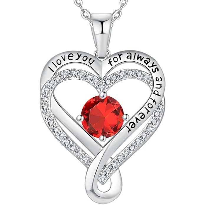 18K White Gold-Filled 925 Sterling Silver Infinity Love Heart Birthstone Necklace