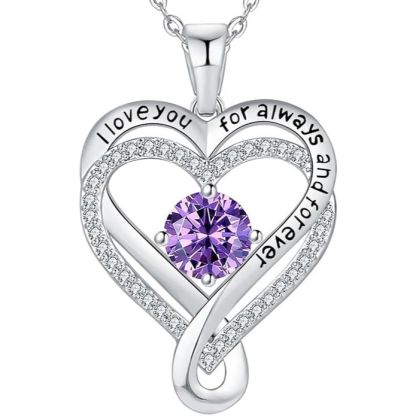18K White Gold-Filled 925 Sterling Silver Infinity Love Heart Birthstone Necklace