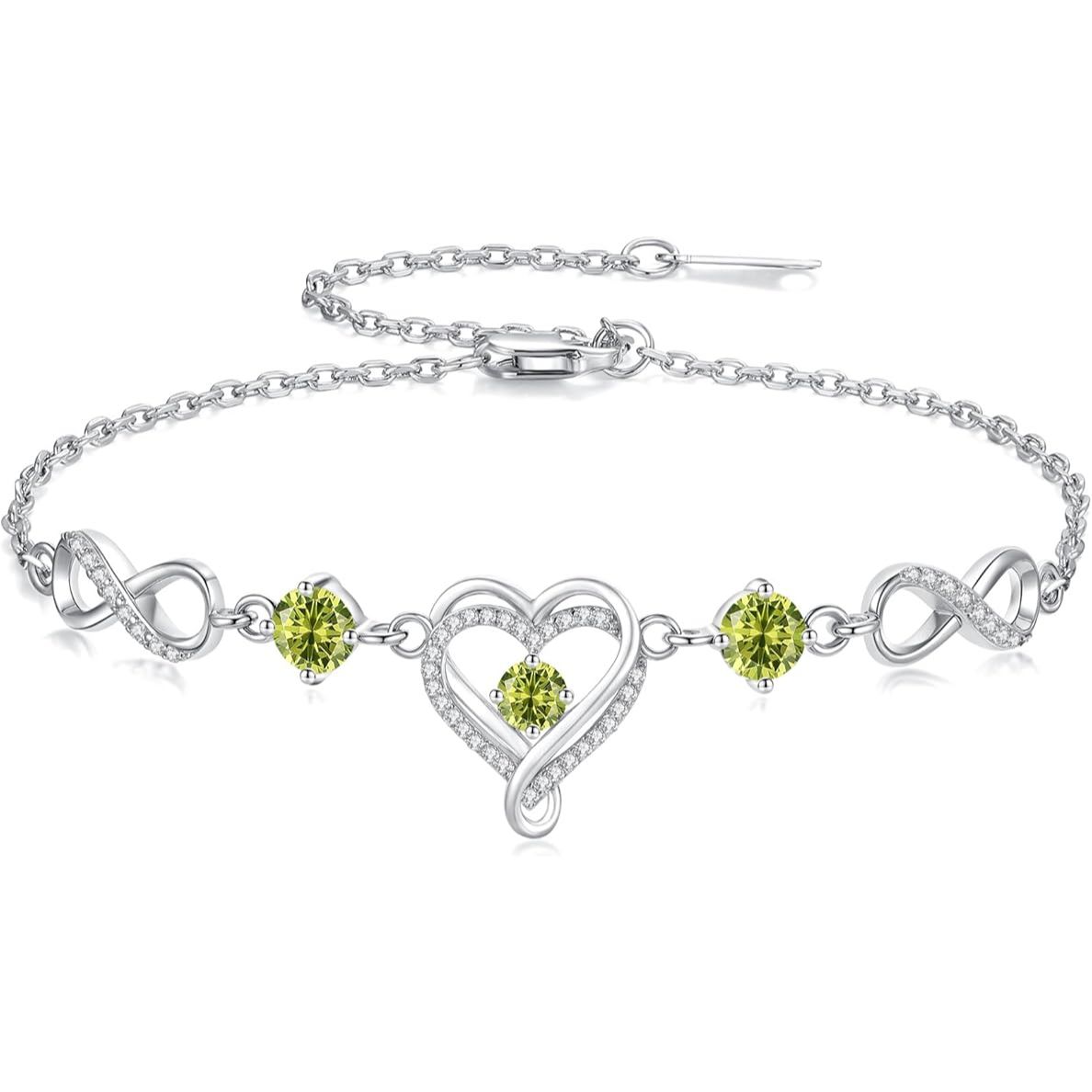 925 Sterling Silver Infinity Heart Citrine Birthstone Bracelet