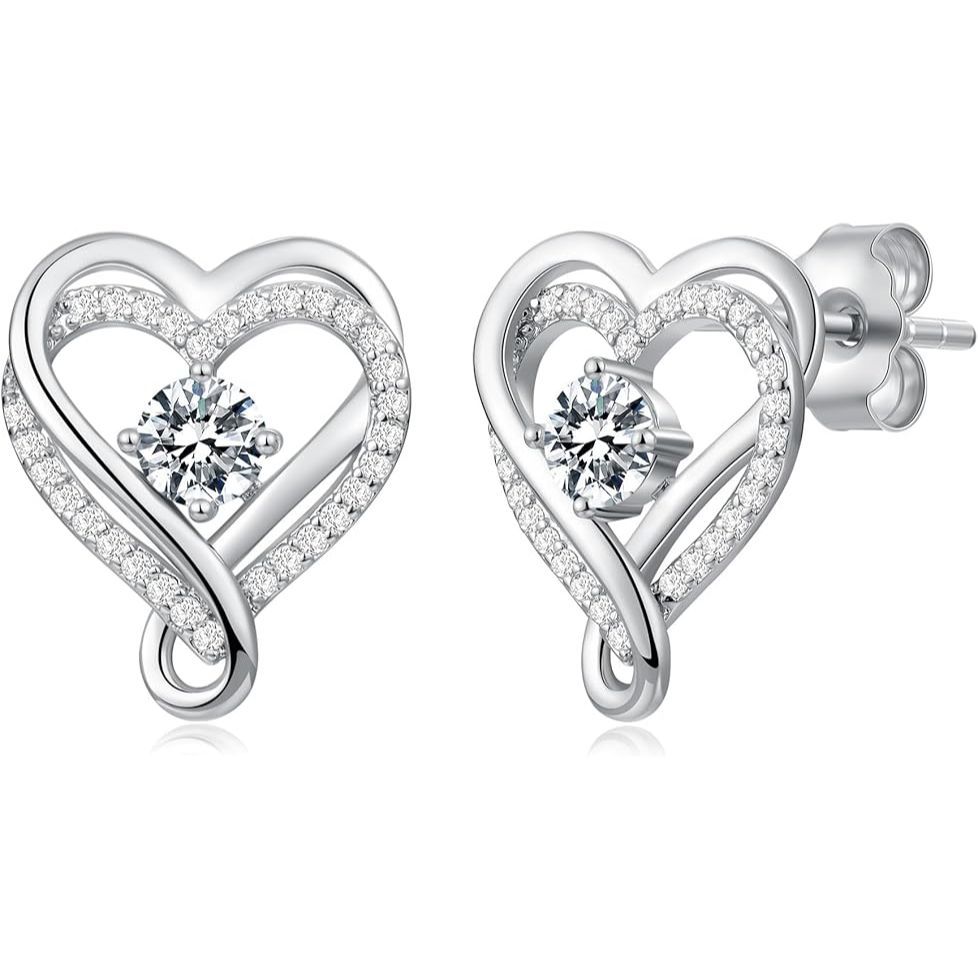 925 Sterling Silver Infinity Heart Sapphire Birthstone Stud Earrings