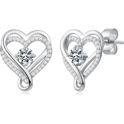 925 Sterling Silver Infinity Heart Sapphire Birthstone Stud Earrings