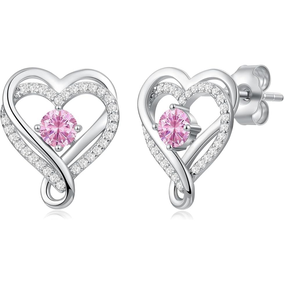 925 Sterling Silver Infinity Heart Sapphire Birthstone Stud Earrings