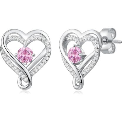 925 Sterling Silver Infinity Heart Sapphire Birthstone Stud Earrings