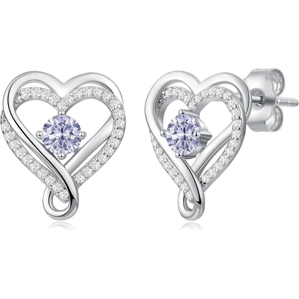 925 Sterling Silver Infinity Heart Sapphire Birthstone Stud Earrings