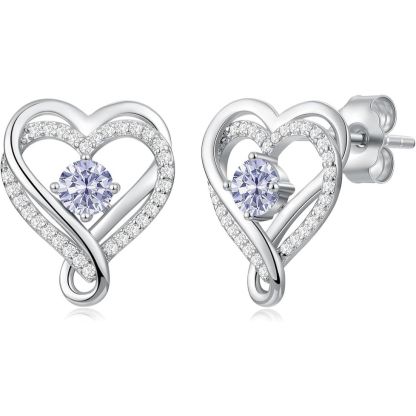 925 Sterling Silver Infinity Heart Sapphire Birthstone Stud Earrings