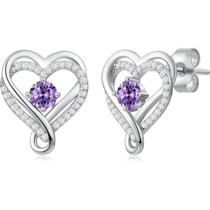 925 Sterling Silver Infinity Heart Sapphire Birthstone Stud Earrings