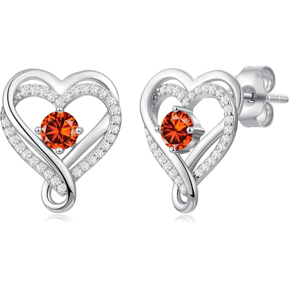 925 Sterling Silver Infinity Heart Sapphire Birthstone Stud Earrings