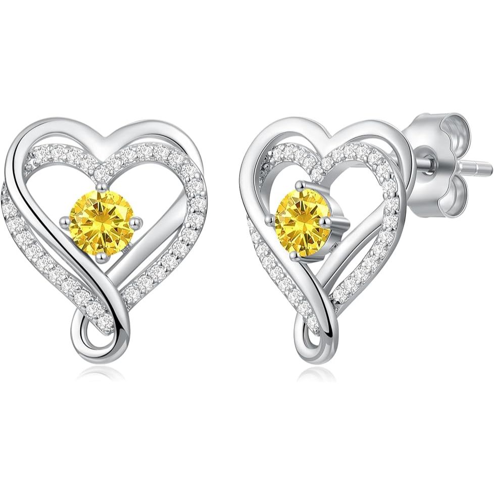 925 Sterling Silver Infinity Heart Sapphire Birthstone Stud Earrings