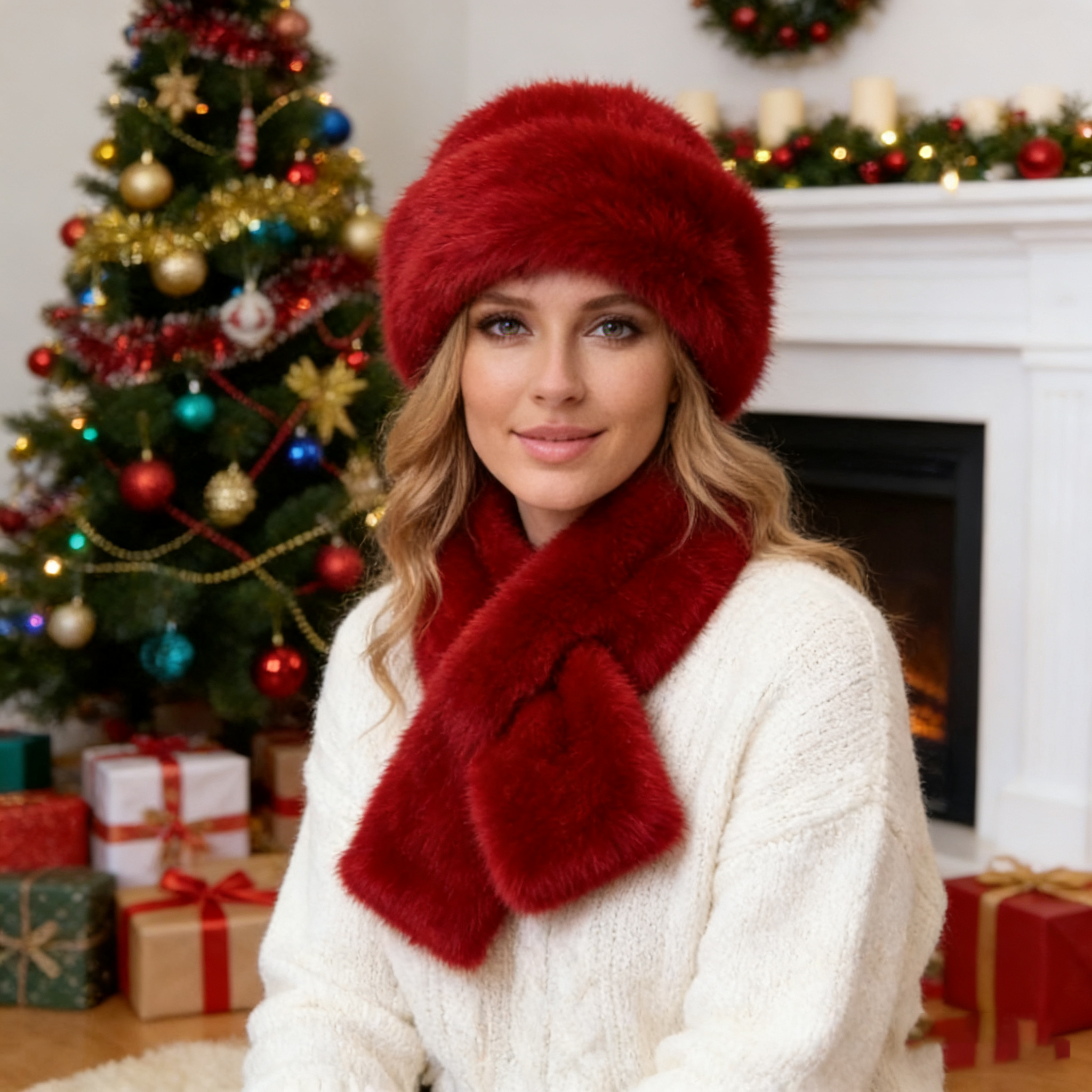 🔥Puchowa skórzana czapka, ciepła zimowa czapka + darmowy pasujący szalik (pozostało tylko 29 sztuk) ⏰