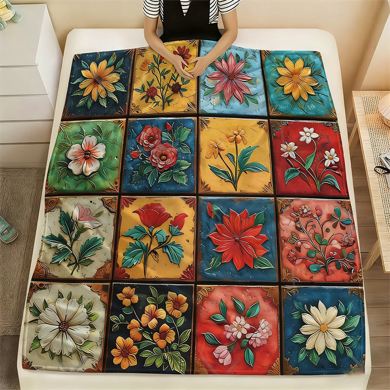 Топло и меко фланелено одеяло с флорален десен