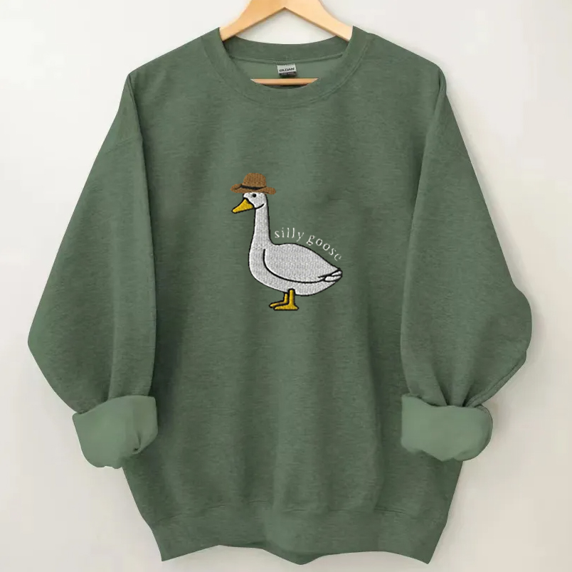 Embroidered Silly Goose Sweatshirt-Lulueye