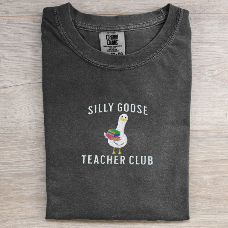 Multi color Embroidered Silly Goose T-shirt-Lulueye