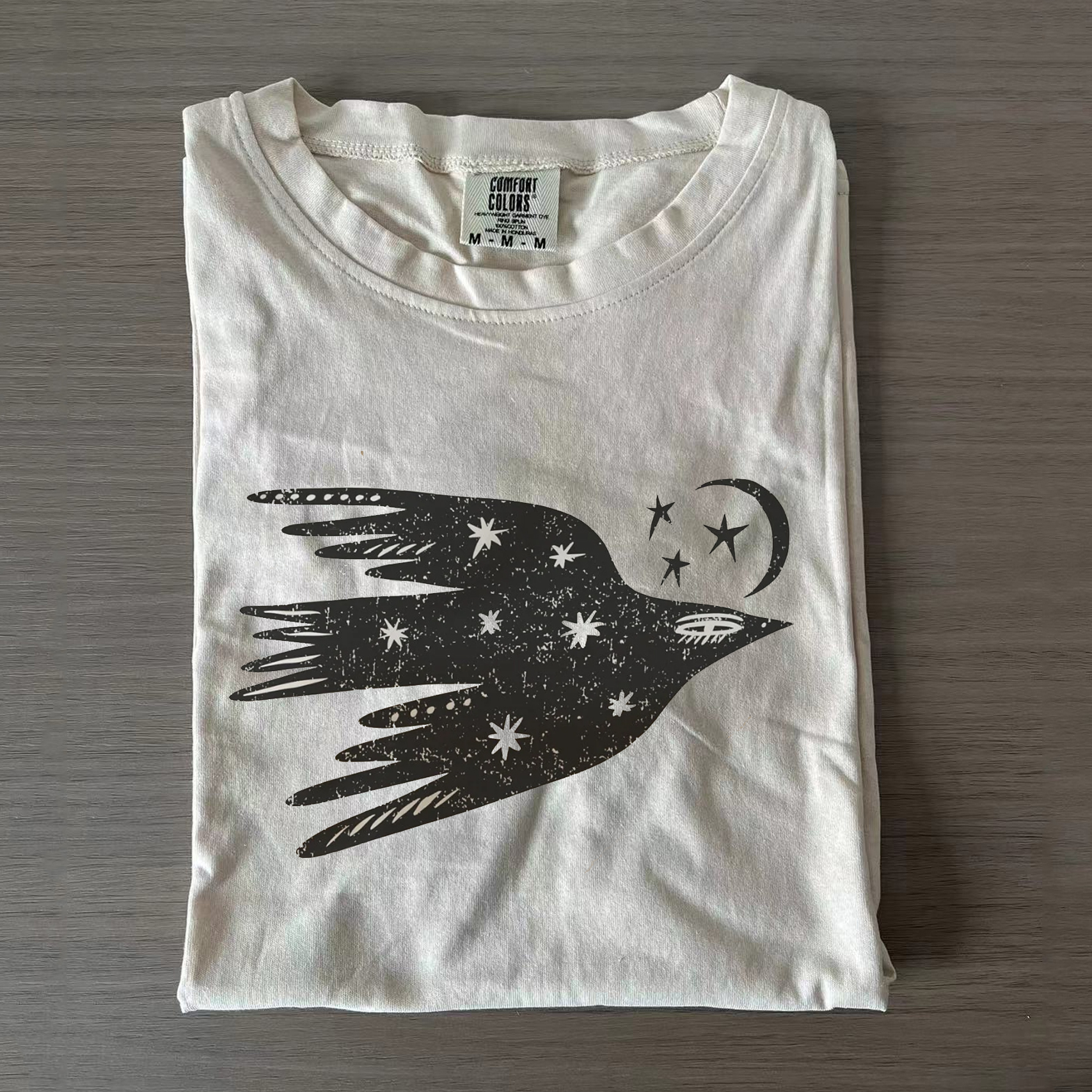 Flying Bird Night Sky Moon Stars Vintage T-shirt-Lulueye