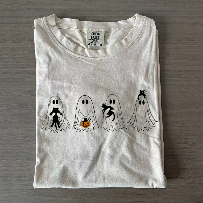 Comfort Colors Cute Ghost Black Cats Halloween T-shirt-Lulueye