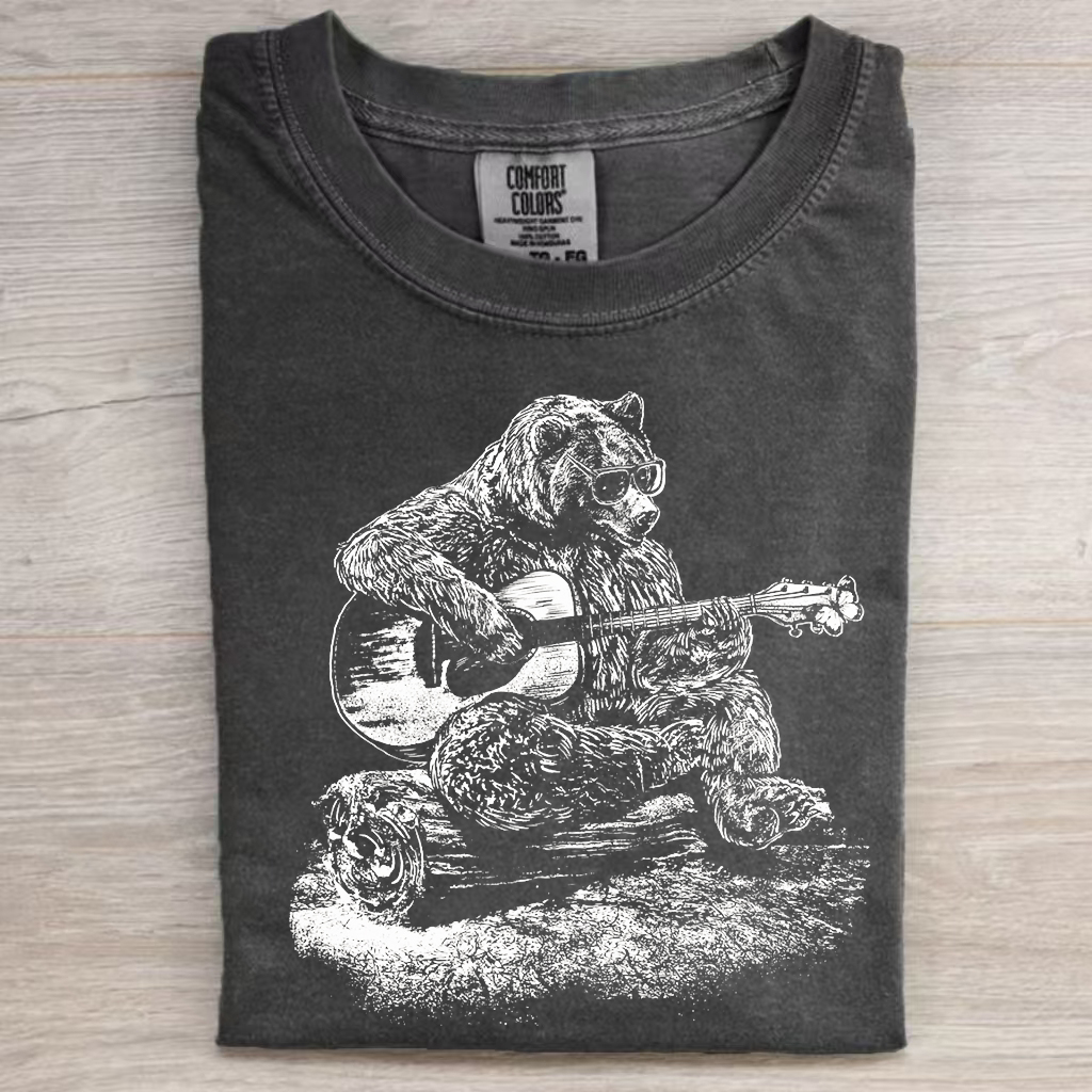 Retro Cute Bear Guitar Shirt T-shirt