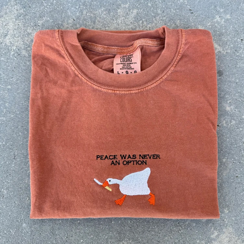 Duck with Knife Embroidered T-shirt-Lulueye