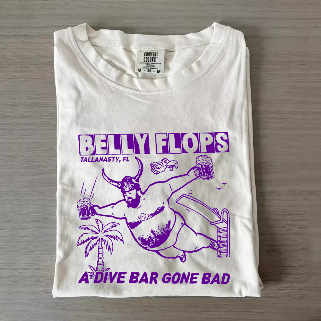 Vintage Dive Bar T-Shirt Belly Flops Funny Beer Graphic T-Shirt Unisex