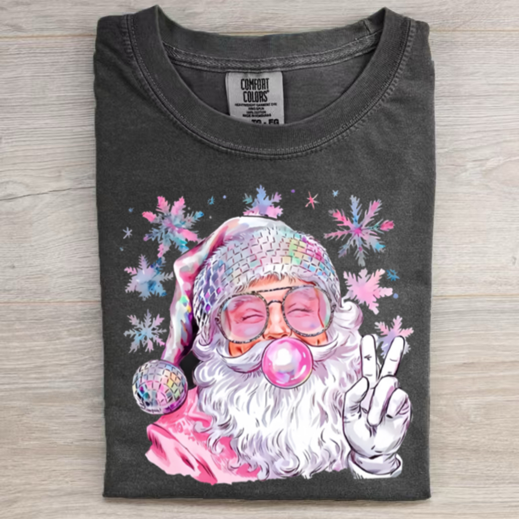 Retro Santa Christmas Blowing Bubble T-shirt