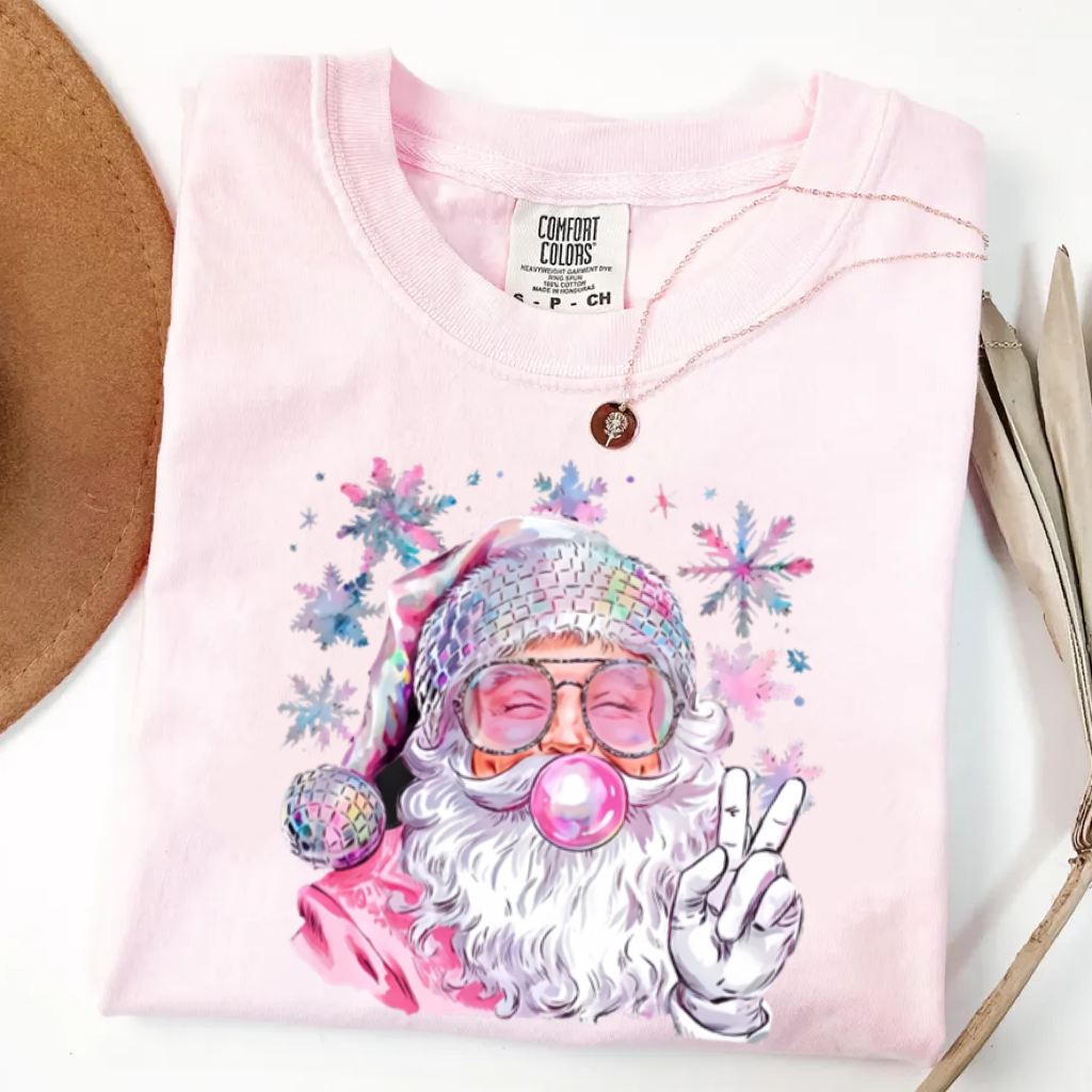 Retro Santa Christmas Blowing Bubble T-shirt