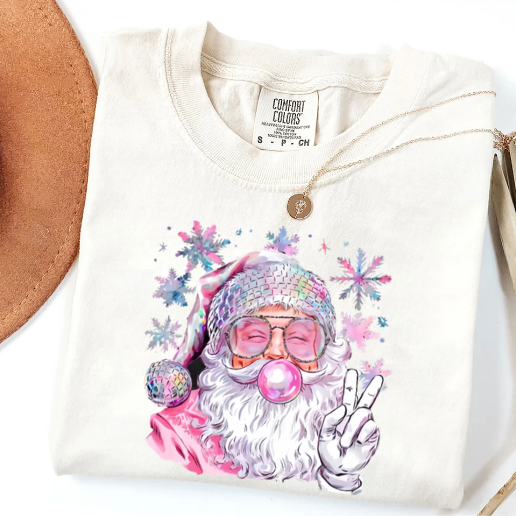 Retro Santa Christmas Blowing Bubble T-shirt