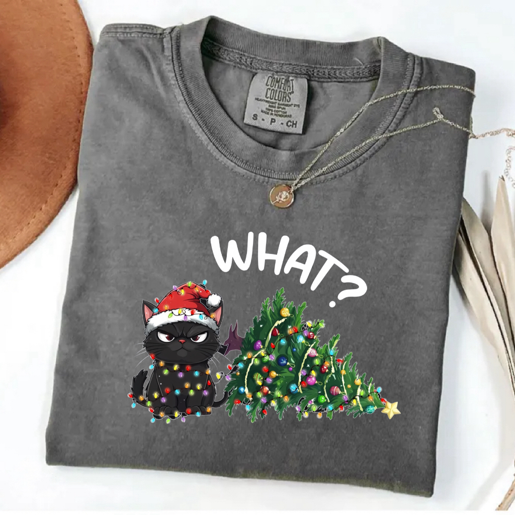 Black Cats Lovers Funny Black Cat Christmas Tree Lights What T-Shirt