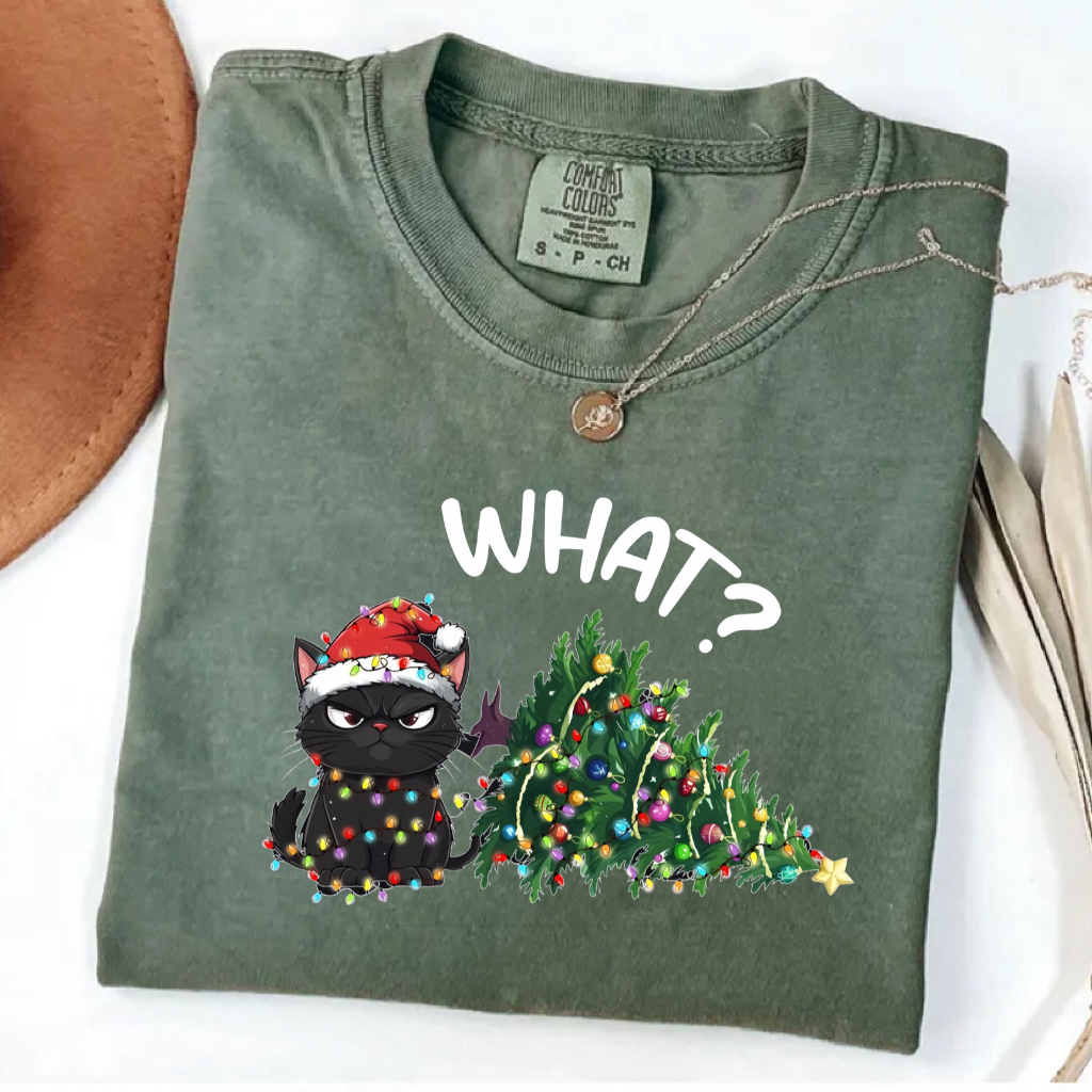 Black Cats Lovers Funny Black Cat Christmas Tree Lights What T-Shirt