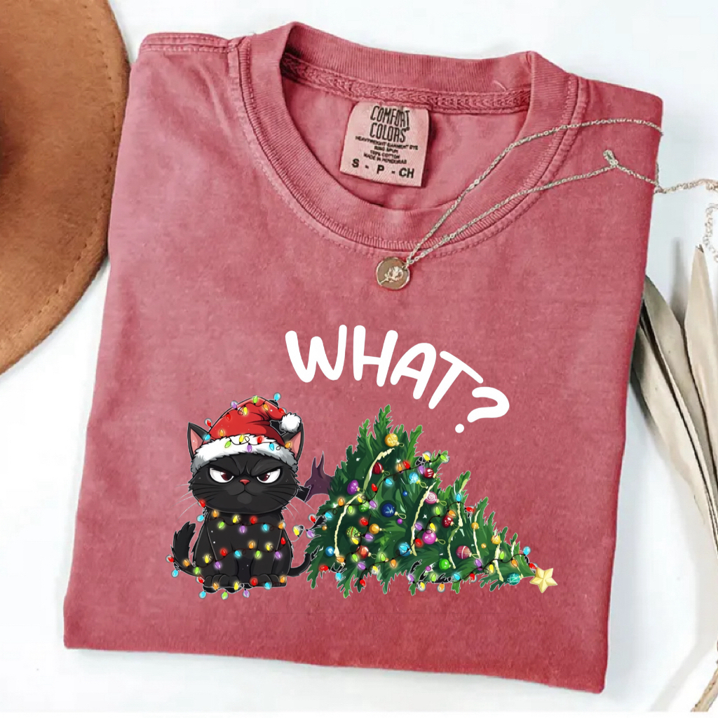 Black Cats Lovers Funny Black Cat Christmas Tree Lights What T-Shirt
