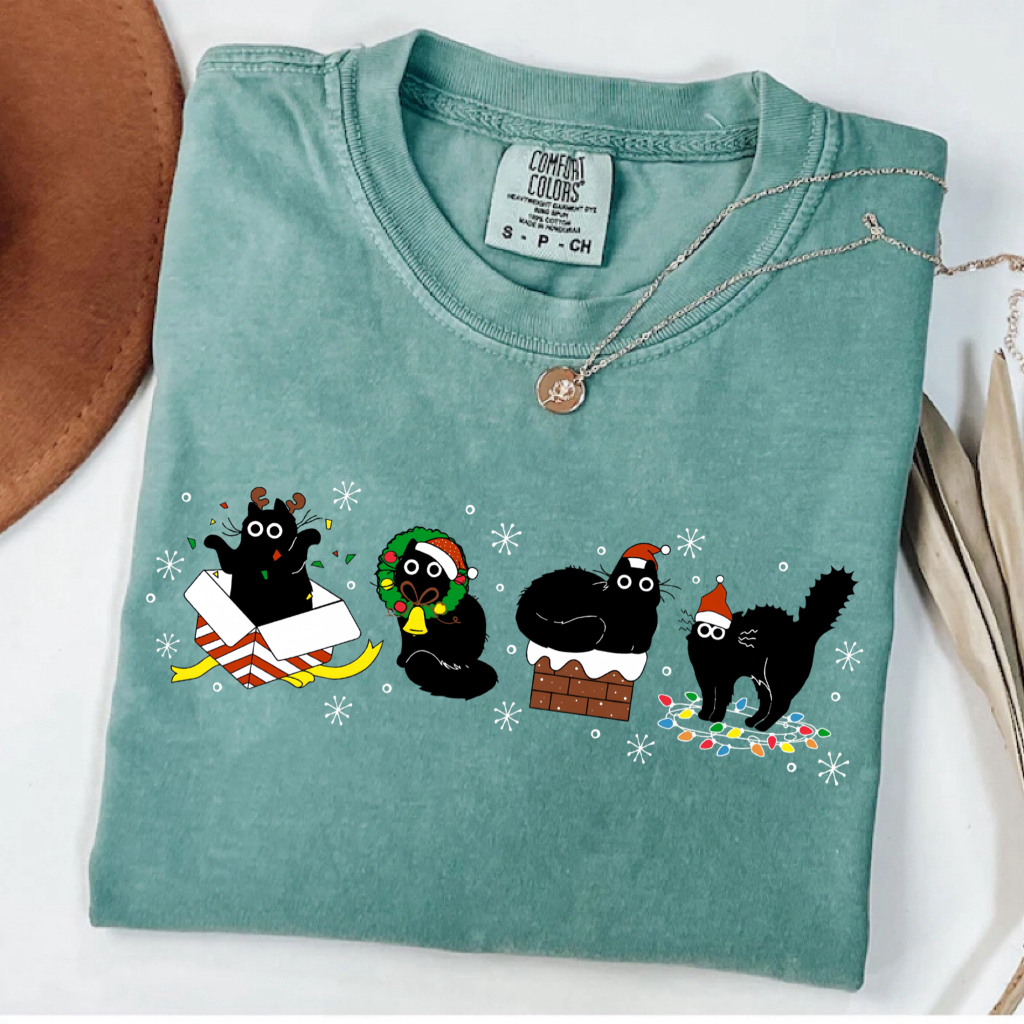 Christmas Black Cat T-shirt
