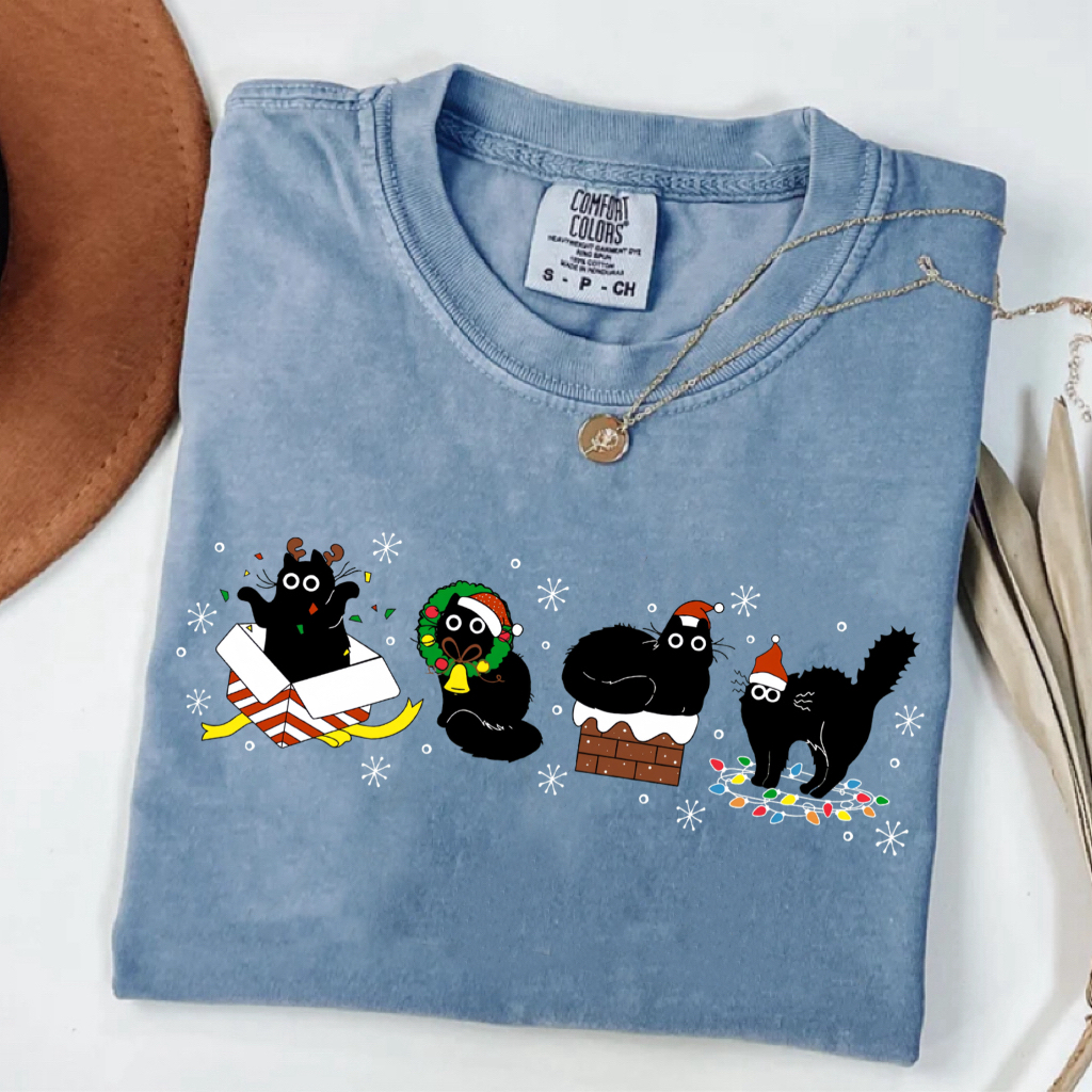 Christmas Black Cat T-shirt