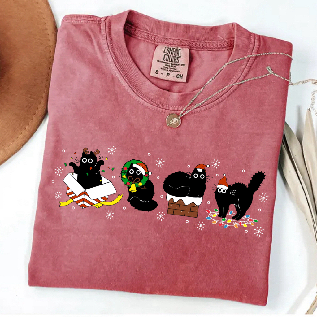 Christmas Black Cat T-shirt